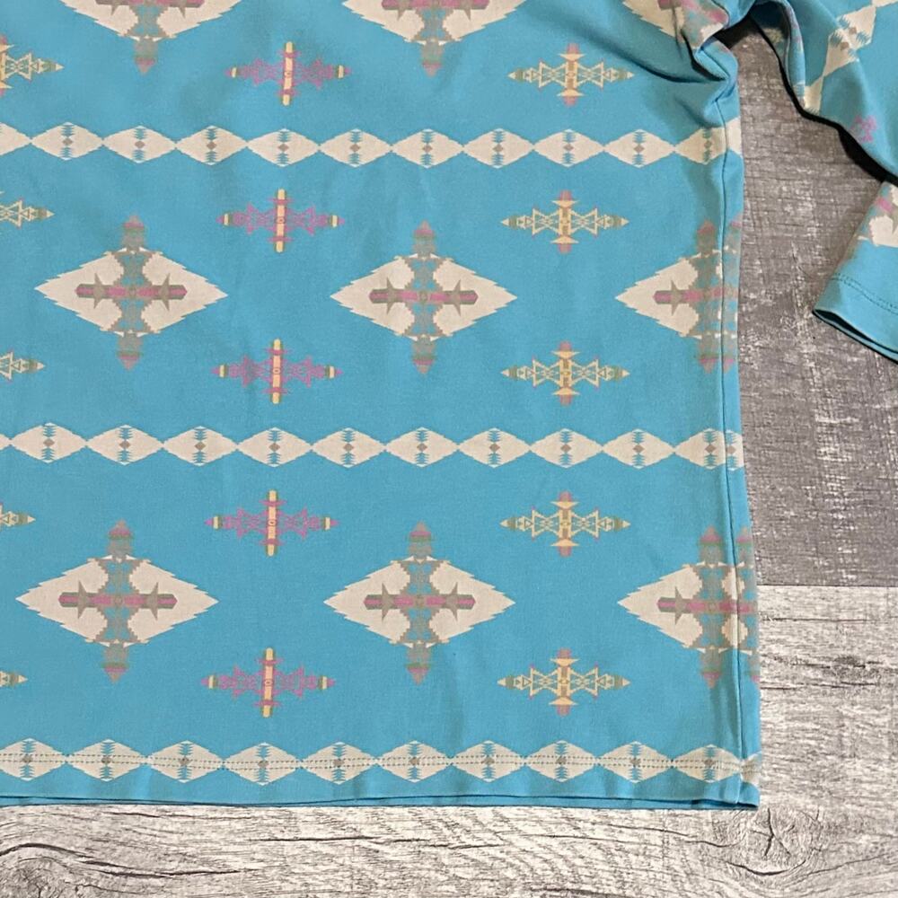 Pendleton Aztec Print V Neck Shirt Womens M 3/4 Sleeve Blue Teal Southwestern - Picture 4 of 6